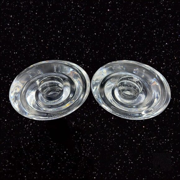Vintage Miller Rogaska Clear Tapper Candle Stick Holder Set 2 Votive Swirls VTG - Picture 1 of 14